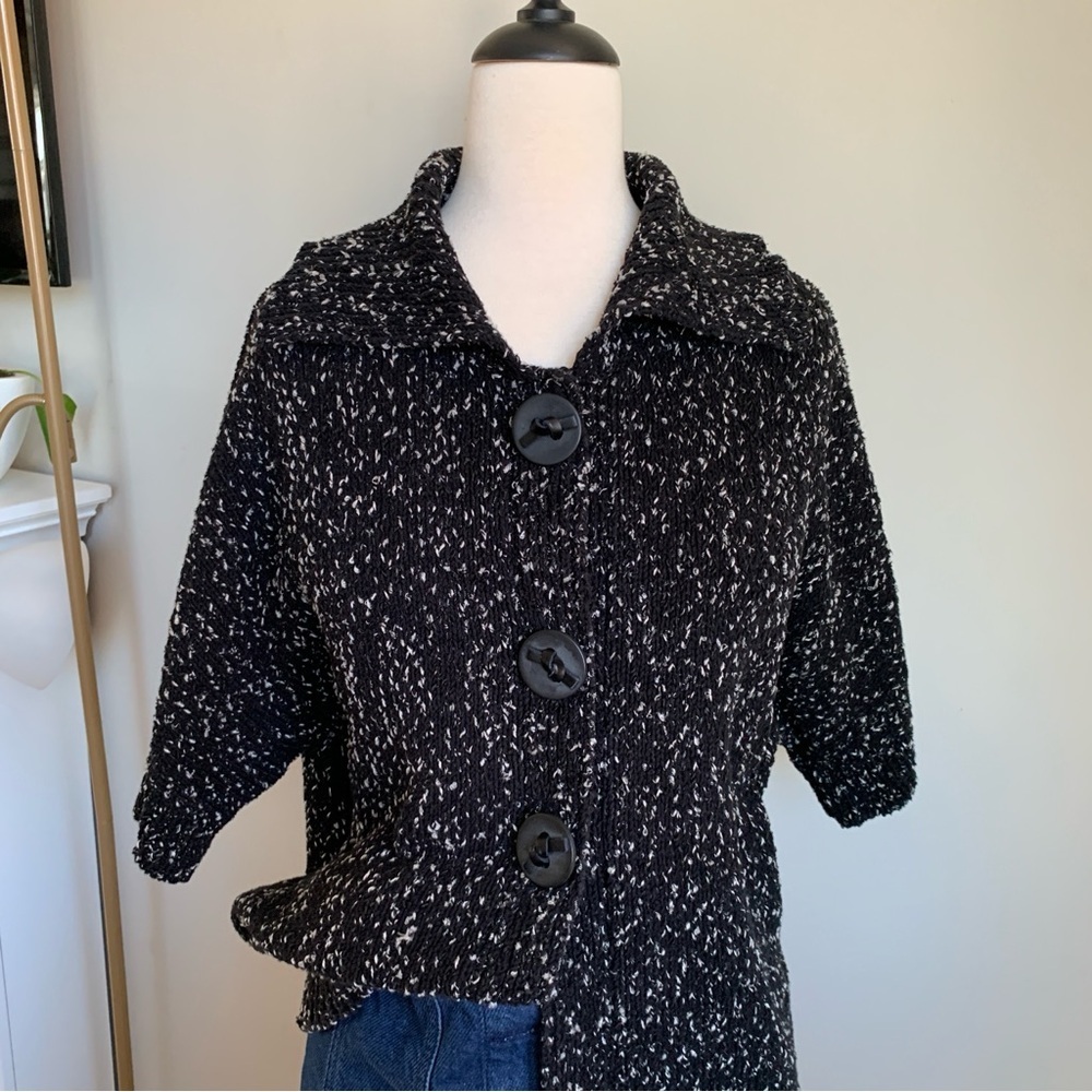 Coldwater Creek Short Sleeve Black White Knit Cardigan Sweater Size Medium 10-12